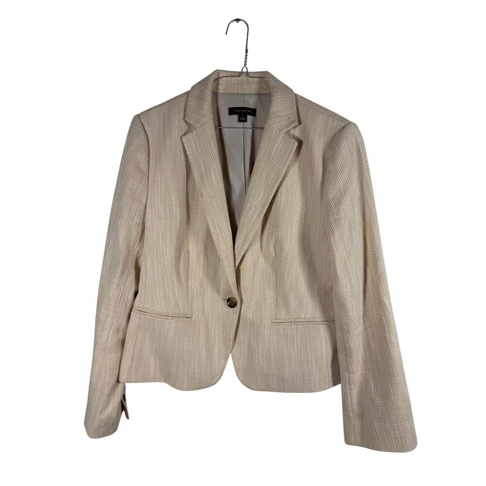 Ann Taylor Cream Tan Herringbone Cotton Blend Blazer Size 8